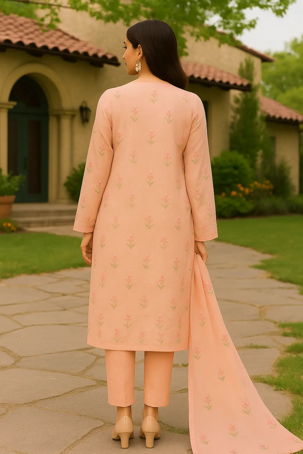 Soft Peach Embroidered 3-Piece Lawn Suit – Delicate Pastel Beauty | Summer ’25 Khoobsurat