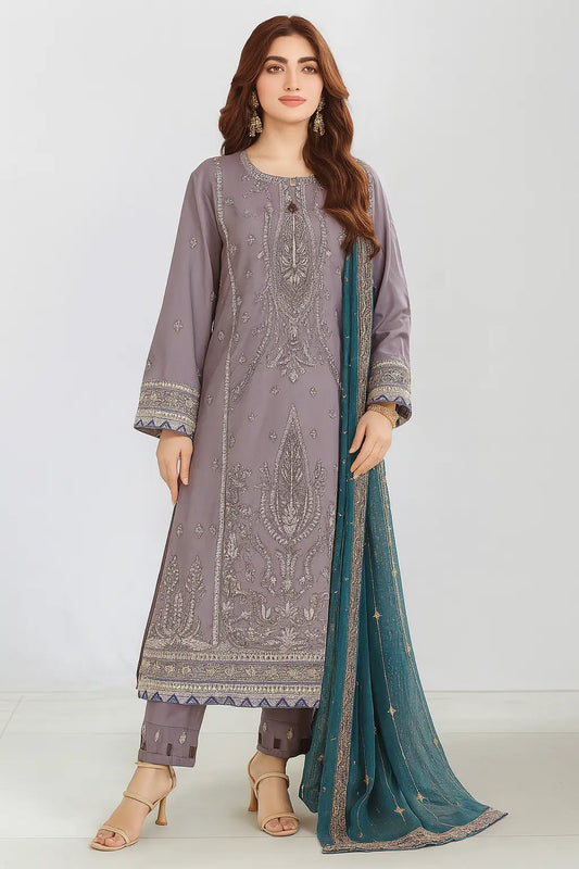 Lavender & Teal Embroidered 3-Piece Suit – Luxury Formal Wear | Festive Collection 2025 Khoobsurat