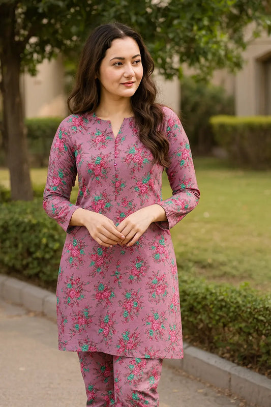 ITTEHAD Crystal Linen – Pink Floral 2 Piece Unstitched Suit Khoobsurat