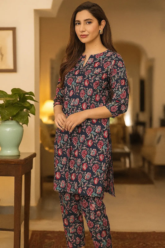 Nishat Premium Lawn 2-Piece Suit – Navy Floral Elegance (Unstitched) Khoobsurat