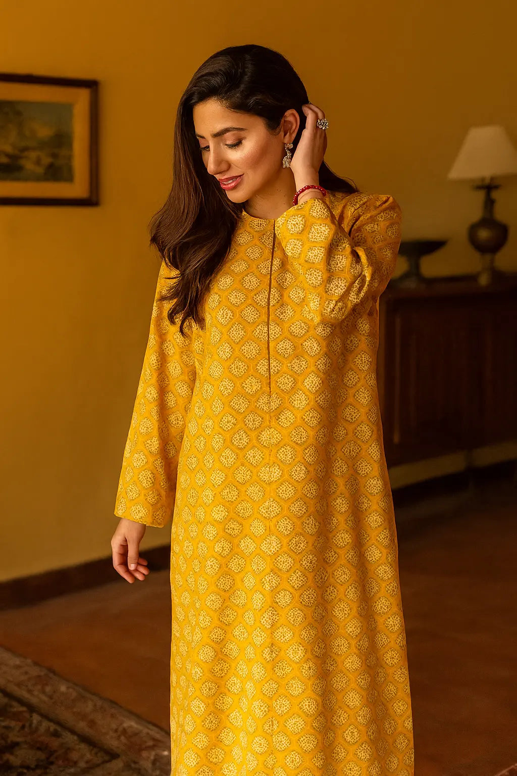 Nishat Festive Lawn 2-Piece Suit – Mustard Block Print (Unstitched) Khoobsurat