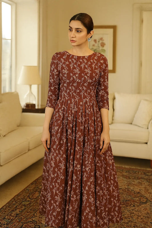 Nishat Luxe Lawn 2-Piece Suit – Maroon Floral Silhouette (Unstitched) Khoobsurat