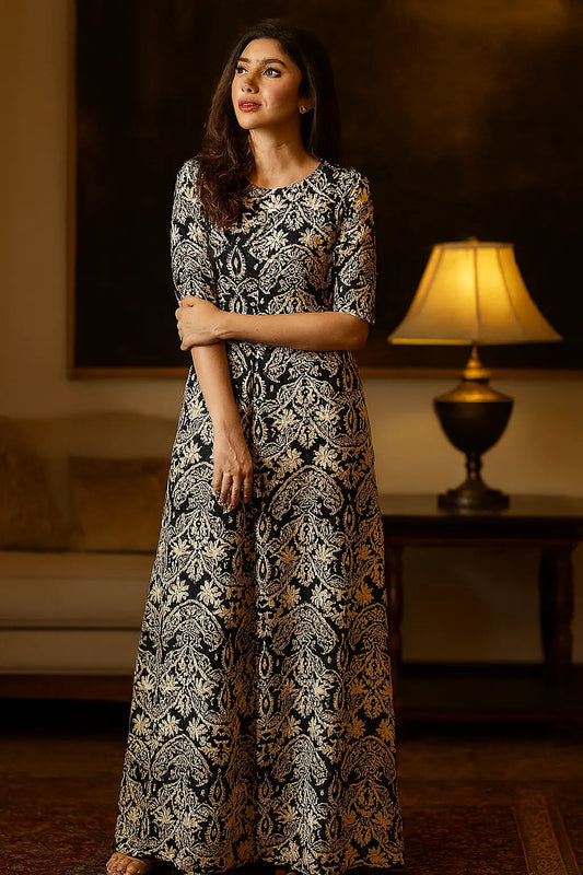 Nishat 2-Piece – Classic Black & Ivory Baroque Print (Unstitched) Khoobsurat