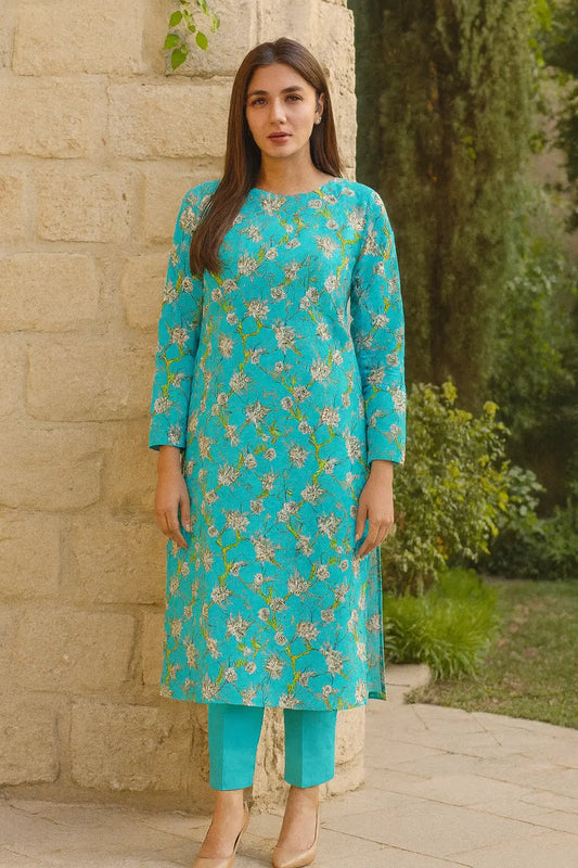 Nishat 2-Piece – Tropical Sky Bloom with Golden Branches (Unstitched) Khoobsurat