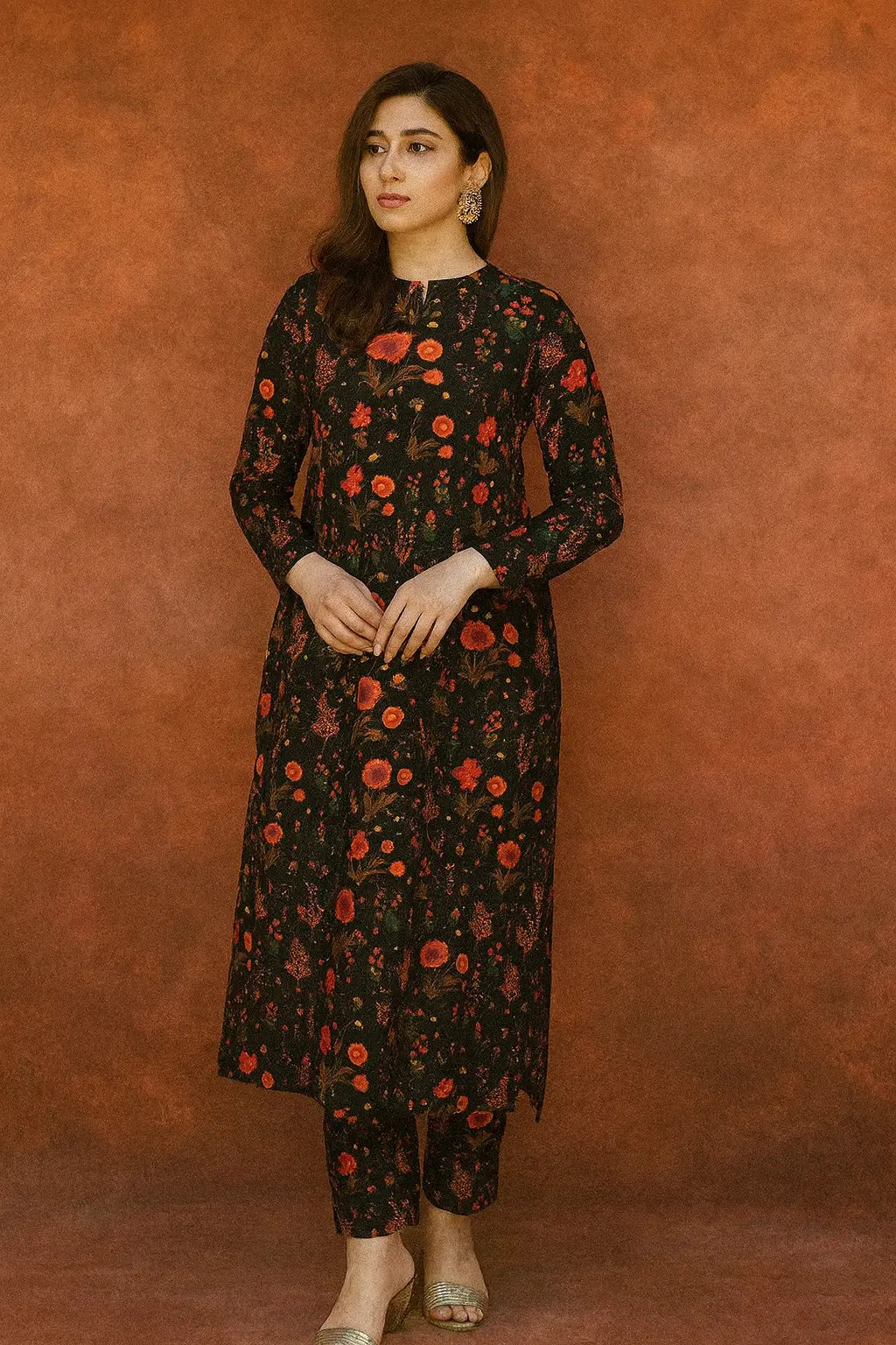 Nishat 2-Piece – Midnight Garden with Fiery Florals (Unstitched) Khoobsurat