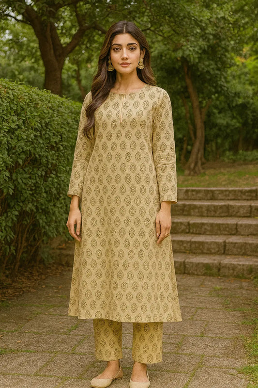 Sapphire 2-Piece – Taupe Floral Emblem (Unstitched) Khoobsurat