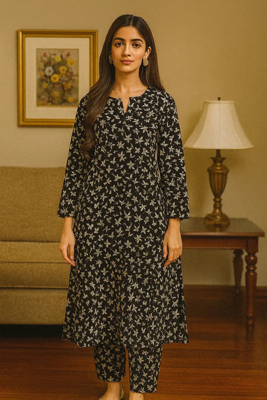 Sapphire 2-Piece – Monochrome Wildflower Silhouette (Unstitched) Khoobsurat