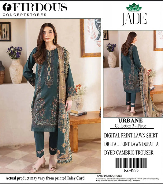 Firdous Urbane Collection 3-Piece Digital Print Lawn Suit - JADE Khoobsurat