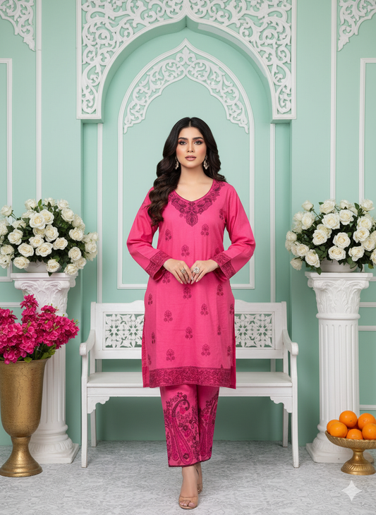 Magenta Pink 2-Piece Embroidered Khaddar Suit - Khoobsurat
