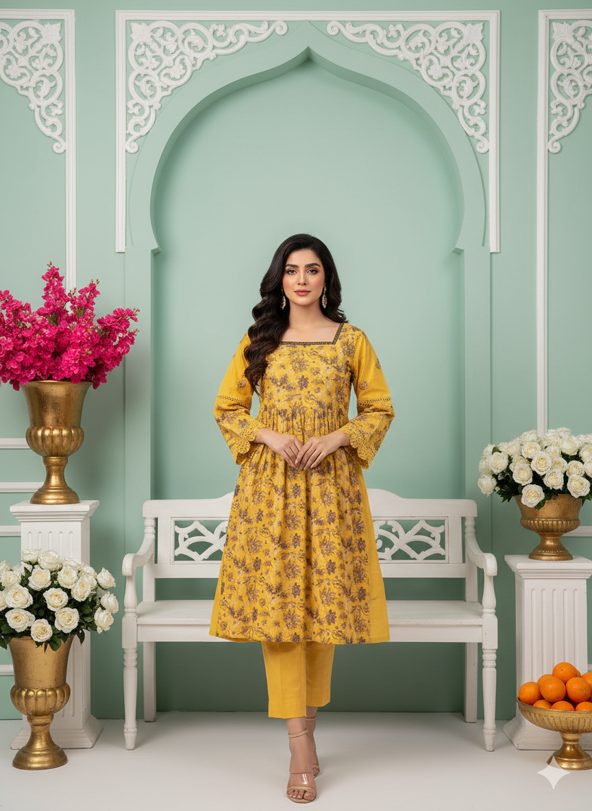 Mustard Yellow 2-Piece Embroidered Khaddar Suit - Khoobsurat