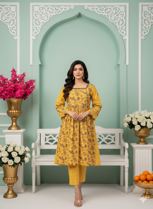 Mustard Yellow 2-Piece Embroidered Khaddar Suit - Khoobsurat