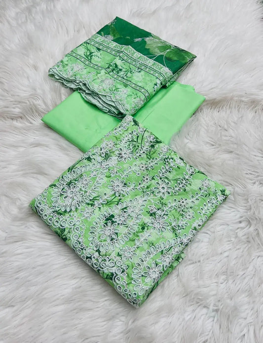 Rawayat Cut Work 3-Piece Suit with Dupatta – Elegant Green Edition Khoobsurat