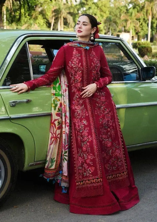 Luxury Embroidered Unstitched 3-Piece – Deep Maroon with Vibrant Dupatta Khoobsurat