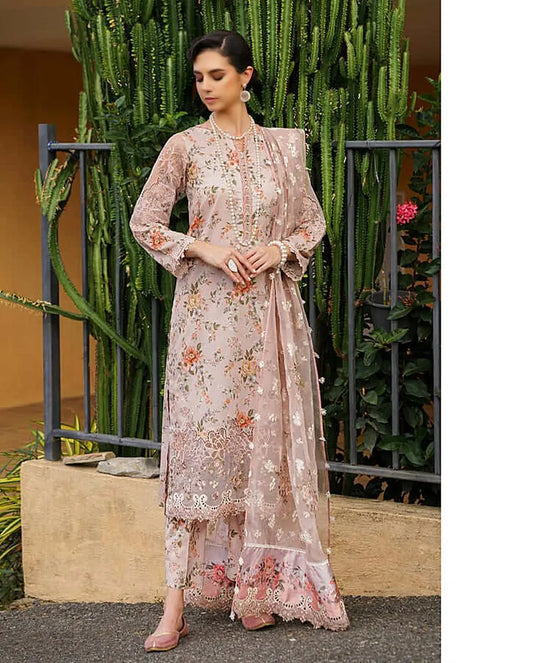Luxury Embroidered Unstitched 3-Piece – Blush Pink with Floral Lace Detailing Khoobsurat