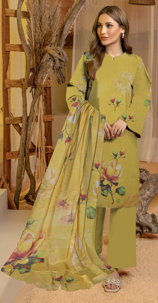 Sapphire 3-Piece Viscose Suit – Mustard Floral Print - Khoobsurat