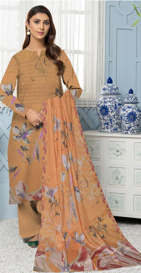 Sapphire 3-Piece Viscose Suit – Rust Floral Elegance - Khoobsurat