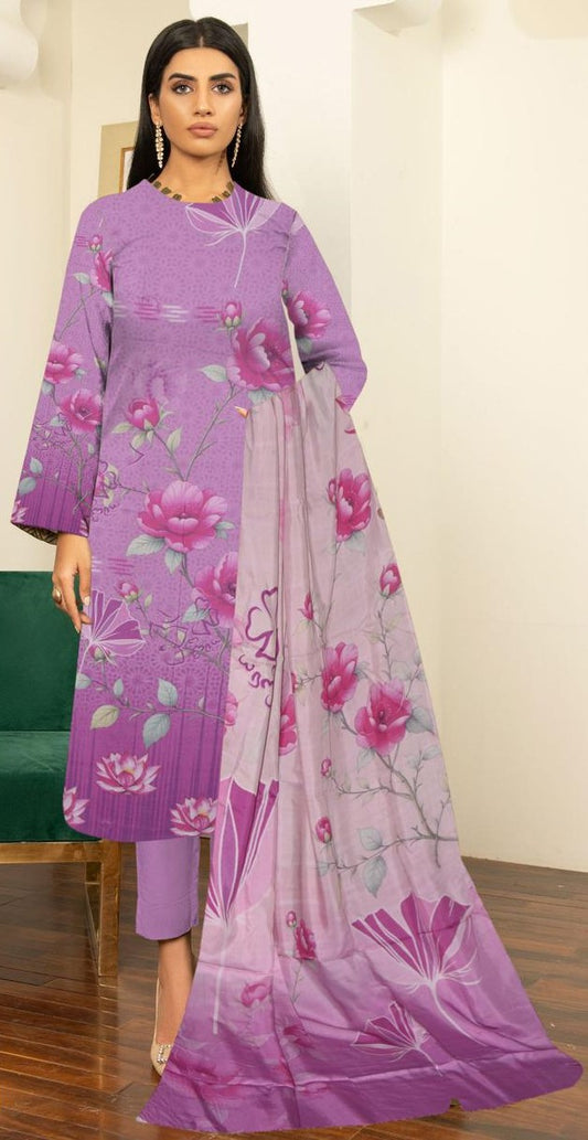 Sapphire 3-Piece Viscose Suit – Orchid Purple Floral - Khoobsurat