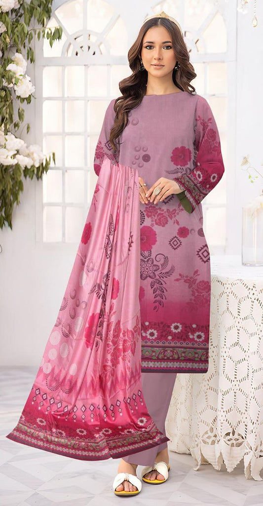 Sapphire 3-Piece Viscose Suit – Rose Pink & Maroon Bloom - Khoobsurat