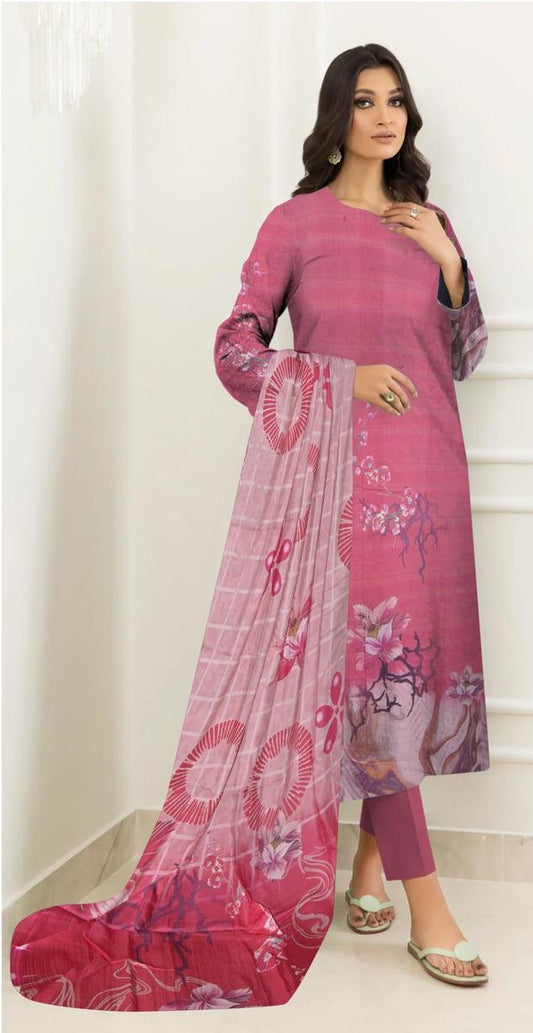 Sapphire 3-Piece Viscose Suit – Pink Blossom Charm - Khoobsurat
