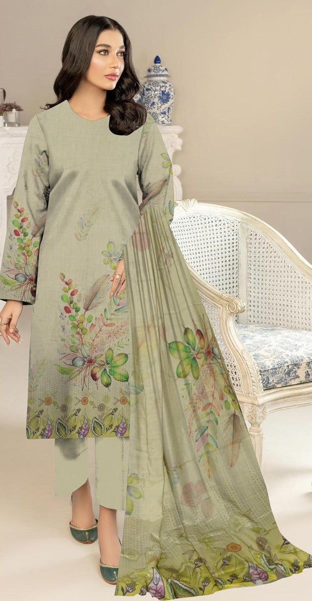 Sapphire 3-Piece Viscose Suit – Pastel Green Botanical - Khoobsurat