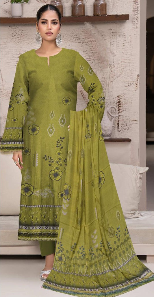 Sapphire 3-Piece Viscose Suit – Olive Green Floral Classic - Khoobsurat