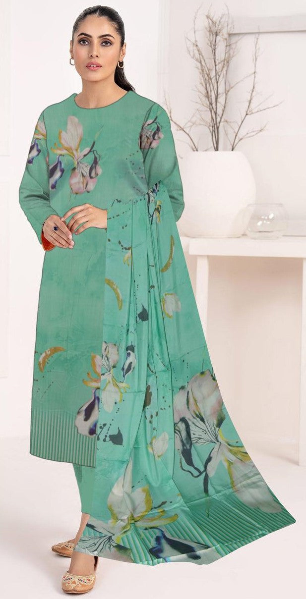 Sapphire 3-Piece Viscose Suit – Aqua Green Watercolor Florals - Khoobsurat