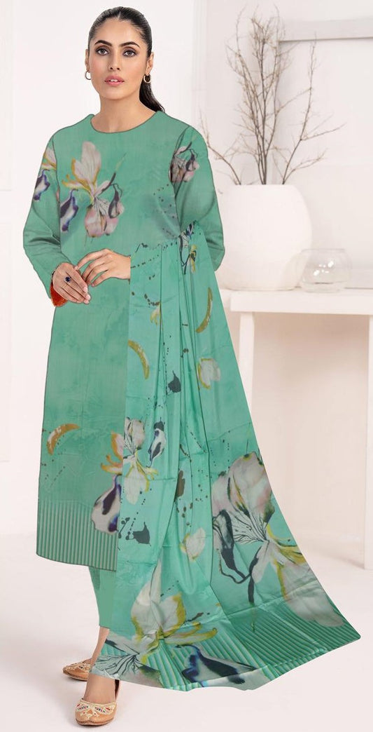 Sapphire 3-Piece Viscose Suit – Aqua Green Watercolor Florals - Khoobsurat