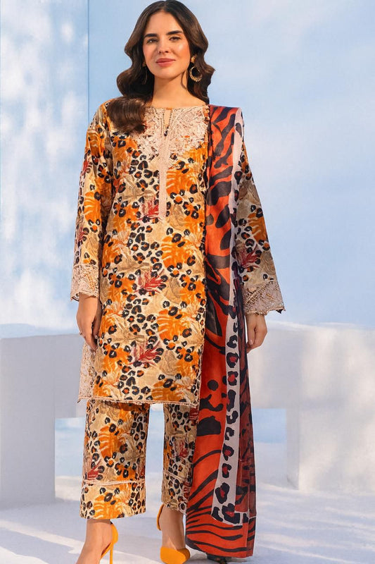 Baroque 3-Piece Linen Suit – Animal Print with Contrasting Dupatta - Khoobsurat
