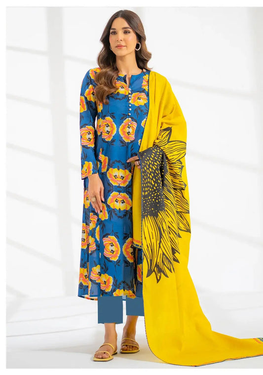 Sunflower Bloom - 3 Piece Blue & Yellow Printed Lawn Suit | Bold Summer Edit Khoobsurat