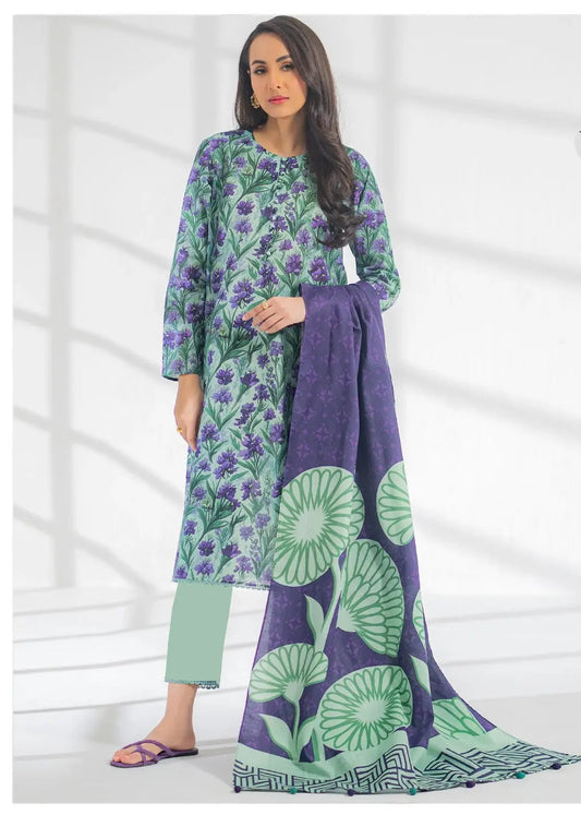 Lavender Garden - 3 Piece Purple & Mint Green Lawn Suit | Fresh Floral Elegance Khoobsurat