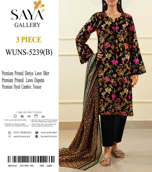 Saya Gallery – WUNS-5239(B) 3-Piece Premium Printed Lawn Suit Khoobsurat
