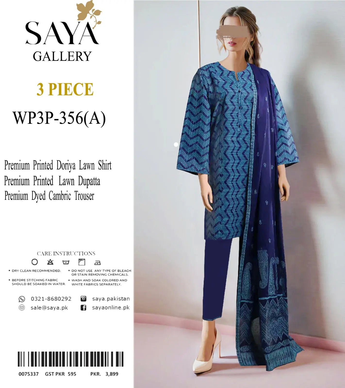 Elegant Blue Printed Lawn Suit with Dupatta - Saya Gallery Khoobsurat