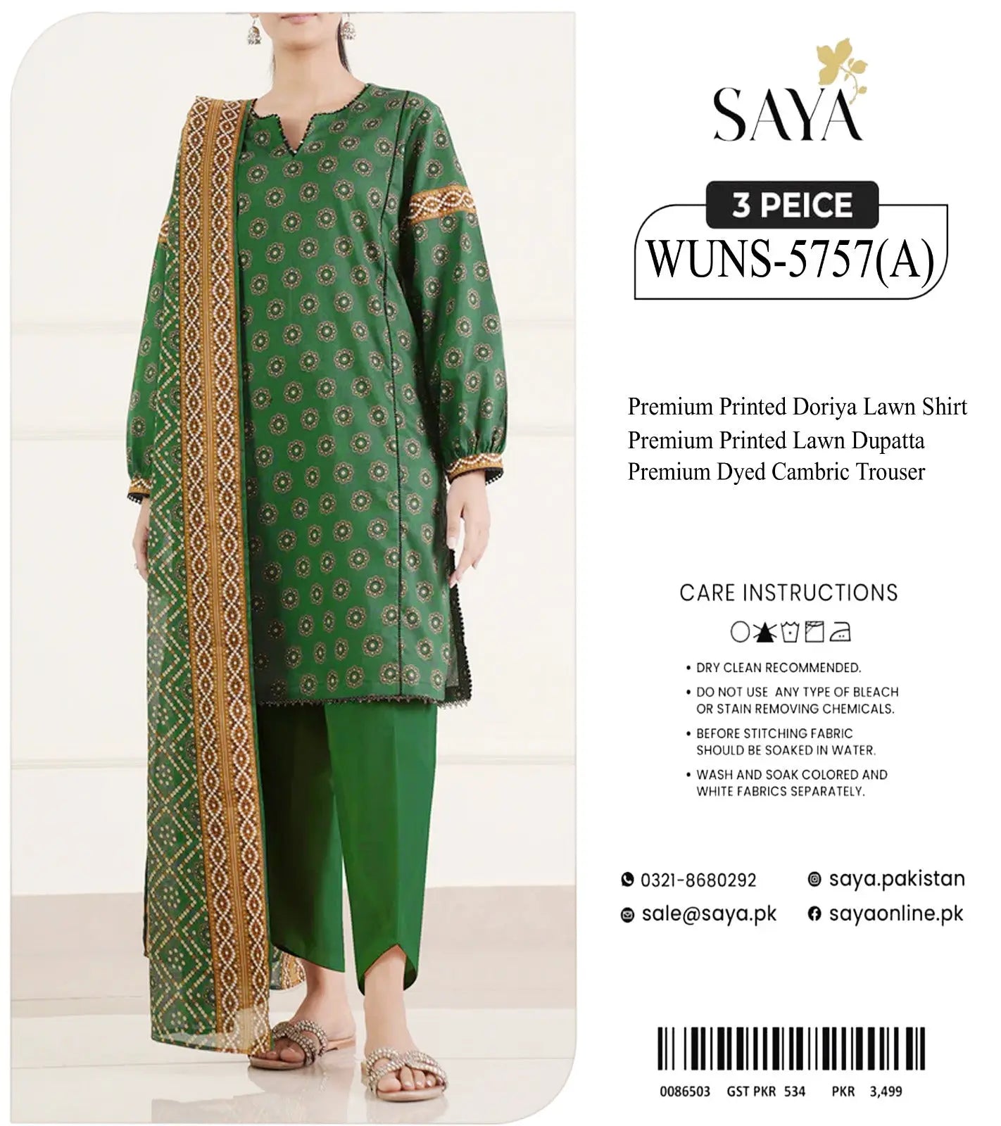 Women's 3-Piece Printed Lawn Collection - Saya Gallery Khoobsurat