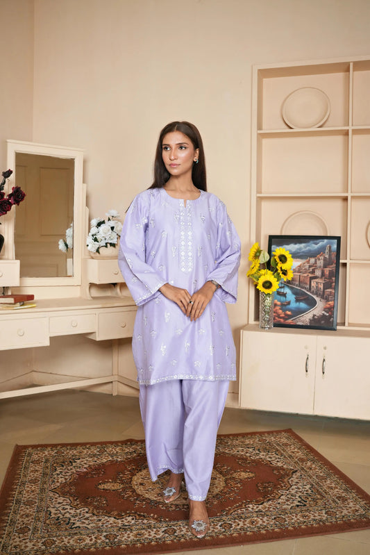 Lavender Bloom – 2-Piece Stitched Embroidered Lawn Suit Khoobsurat