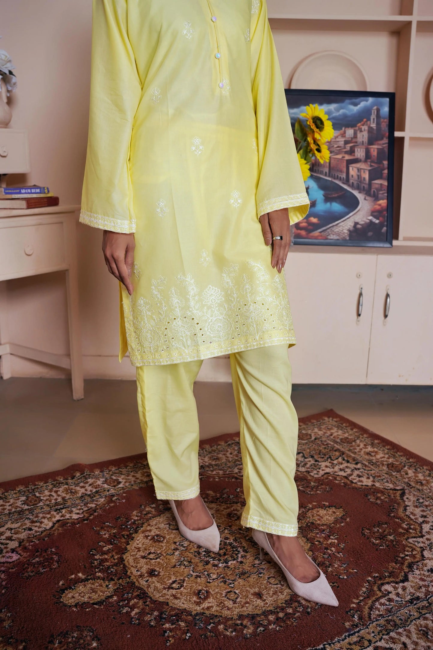 Lemone yellow – 2-Piece Embroidered Stitched Lawn Suit Khoobsurat