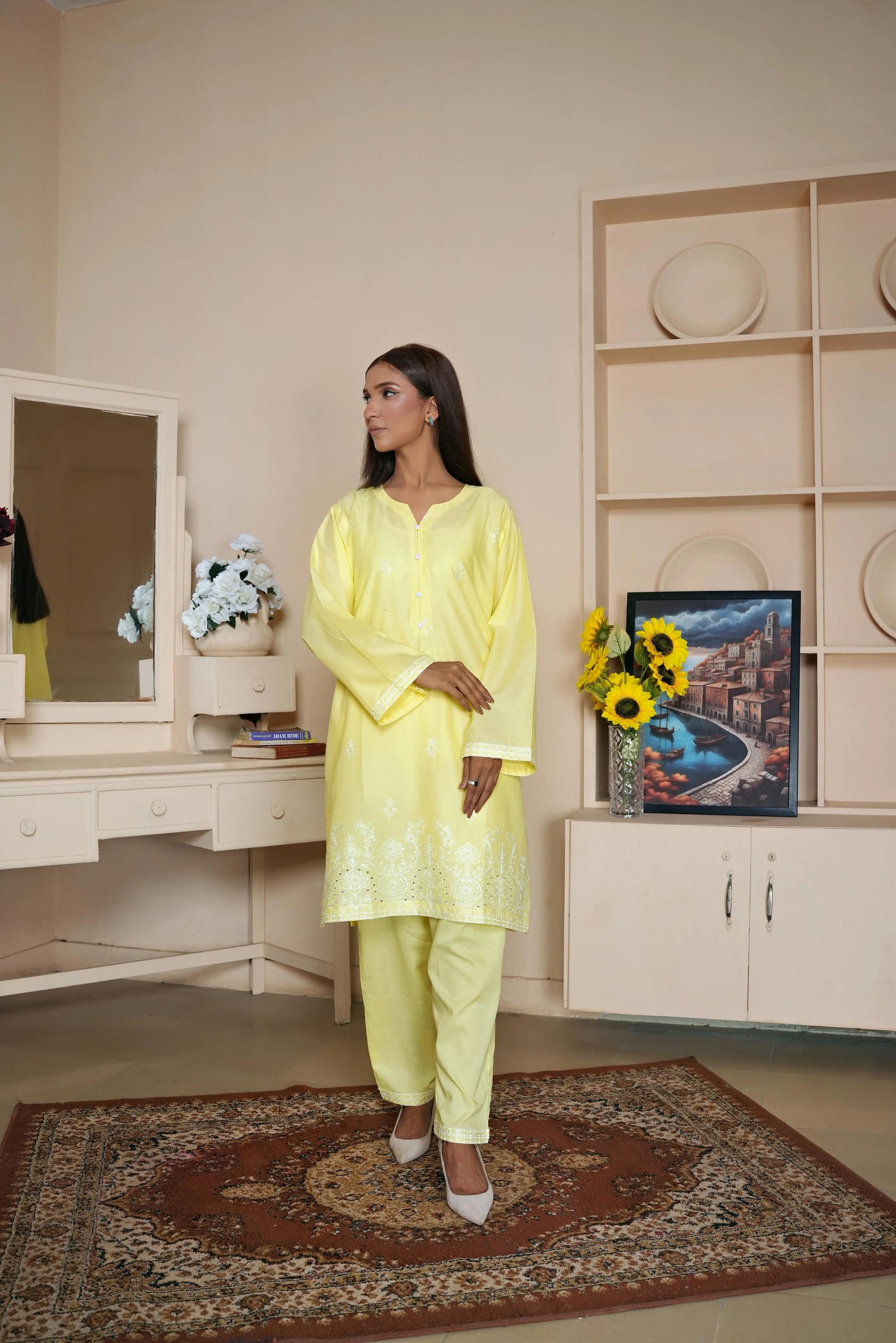 Lemone yellow – 2-Piece Embroidered Stitched Lawn Suit Khoobsurat