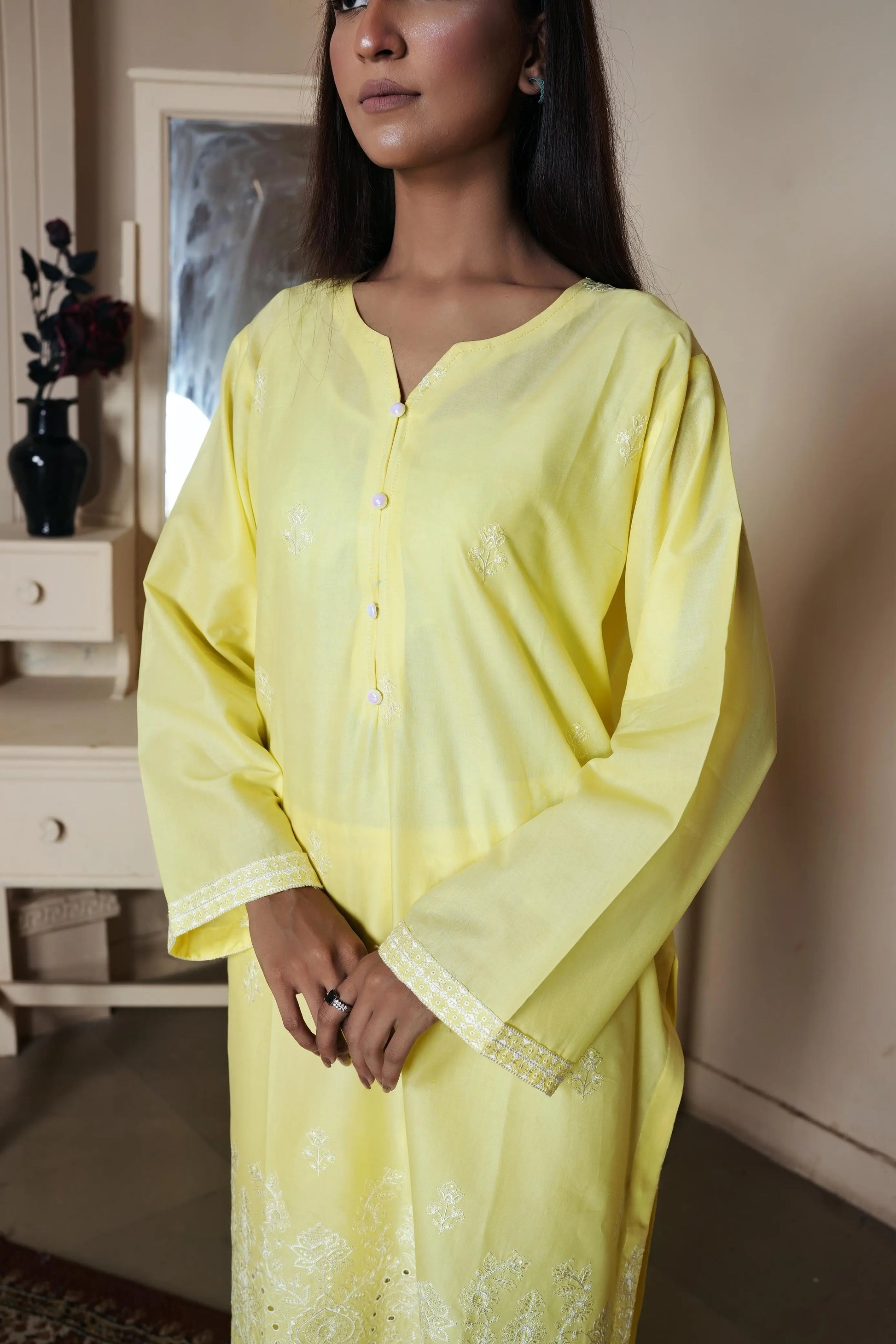 Lemone yellow – 2-Piece Embroidered Stitched Lawn Suit Khoobsurat