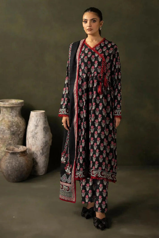 Black & Red Floral Lawn 3-Piece Suit | Elegant Tassel-Detail Kurta | Khoobsurat Summer '25 Khoobsurat