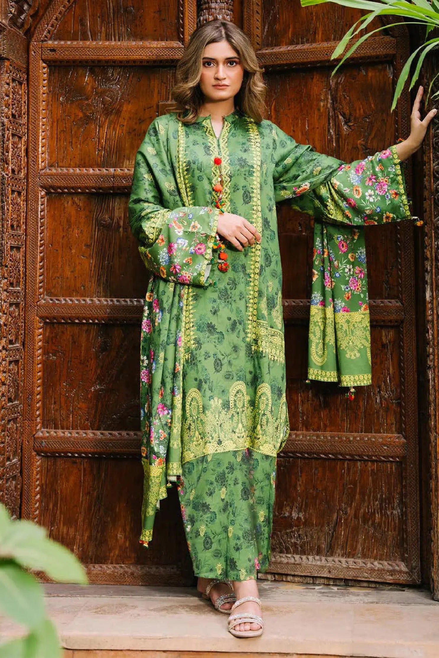 Fresh Green Floral Printed Lawn 3-Piece Suit | Summer Essentials 2025 by Khoobsurat Khoobsurat