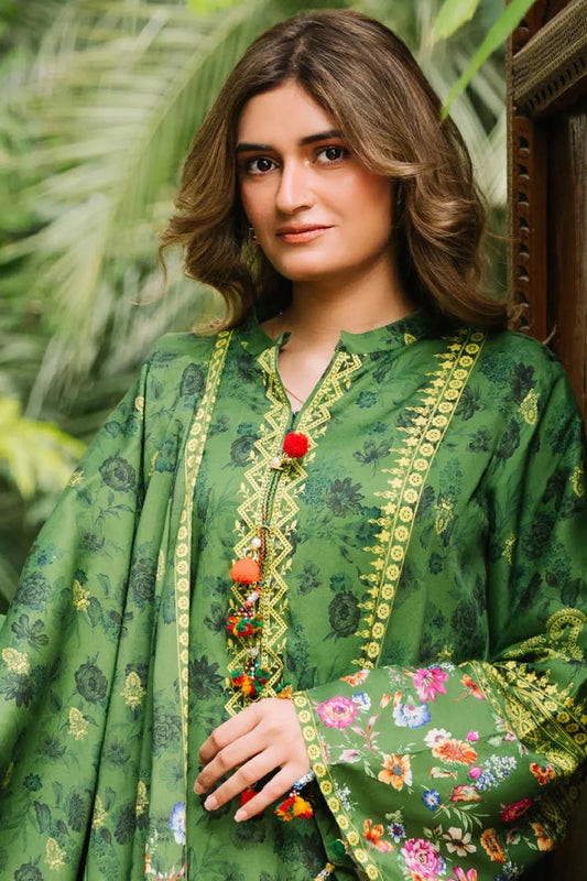 Fresh Green Floral Printed Lawn 3-Piece Suit | Summer Essentials 2025 by Khoobsurat Khoobsurat