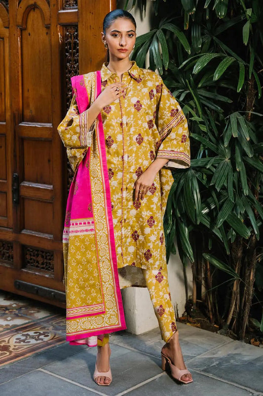 Mustard Yellow & Magenta Floral Lawn 3-Piece Suit | Bright & Bold | Khoobsurat Summer 2025 Khoobsurat