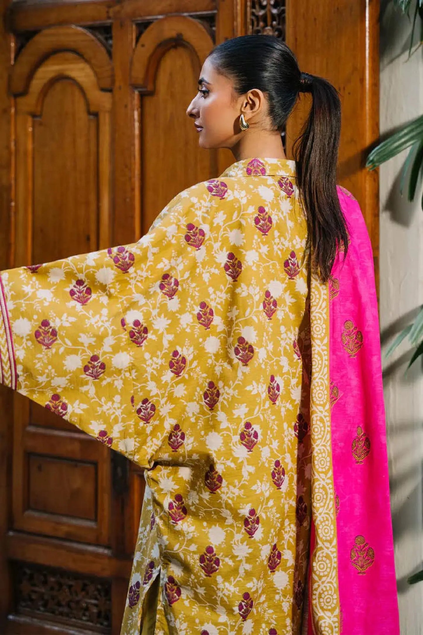 Mustard Yellow & Magenta Floral Lawn 3-Piece Suit | Bright & Bold | Khoobsurat Summer 2025 Khoobsurat
