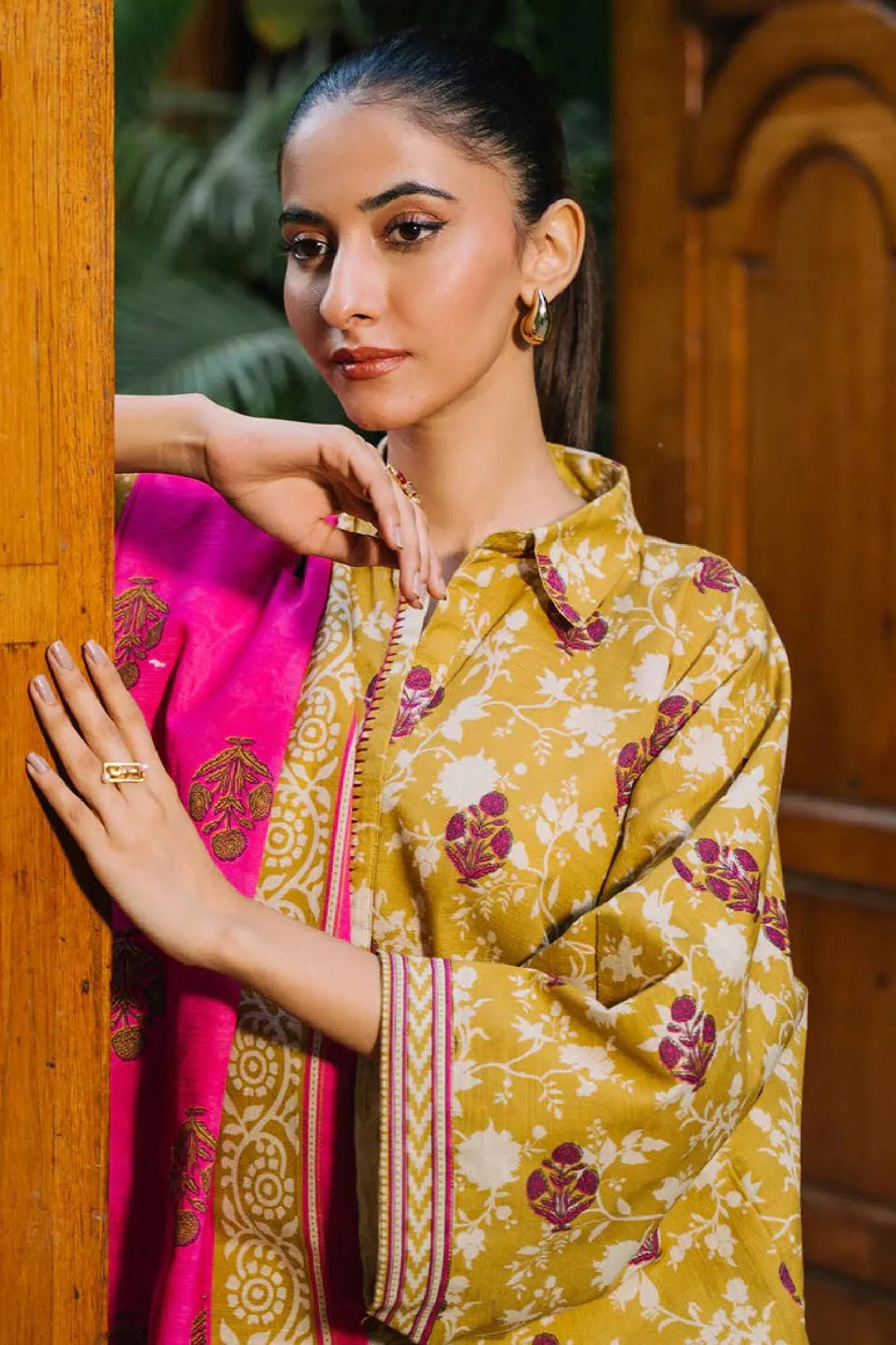Mustard Yellow & Magenta Floral Lawn 3-Piece Suit | Bright & Bold | Khoobsurat Summer 2025 Khoobsurat