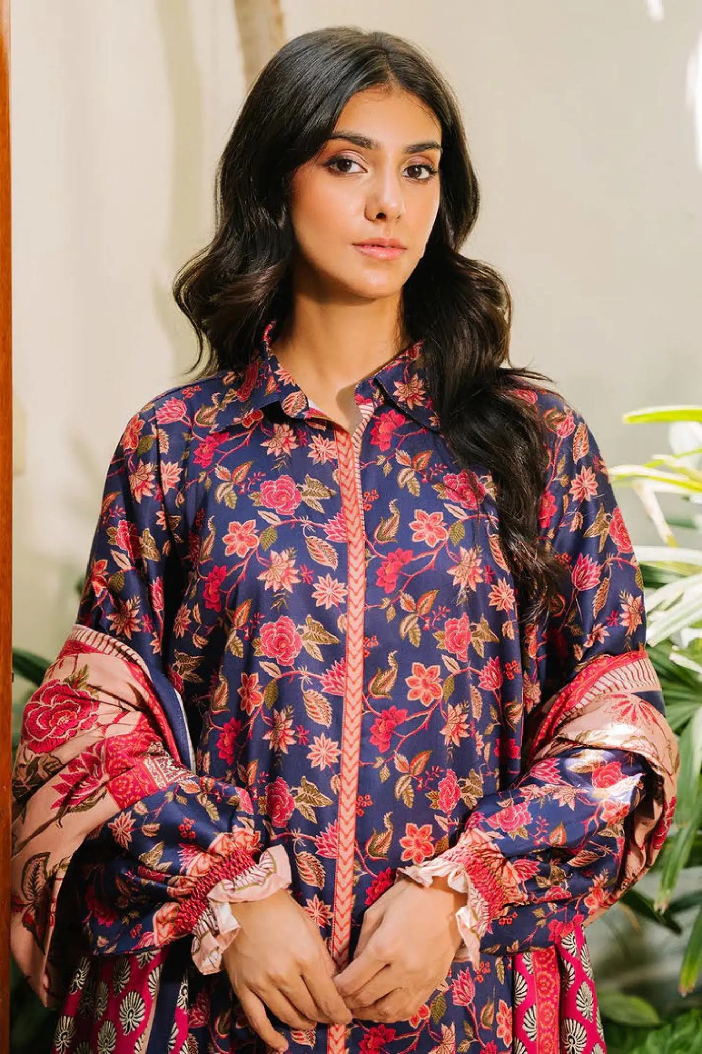 Navy Blue & Pink Floral Lawn 3-Piece Suit | Bold & Timeless | Khoobsurat Summer 2025 Khoobsurat