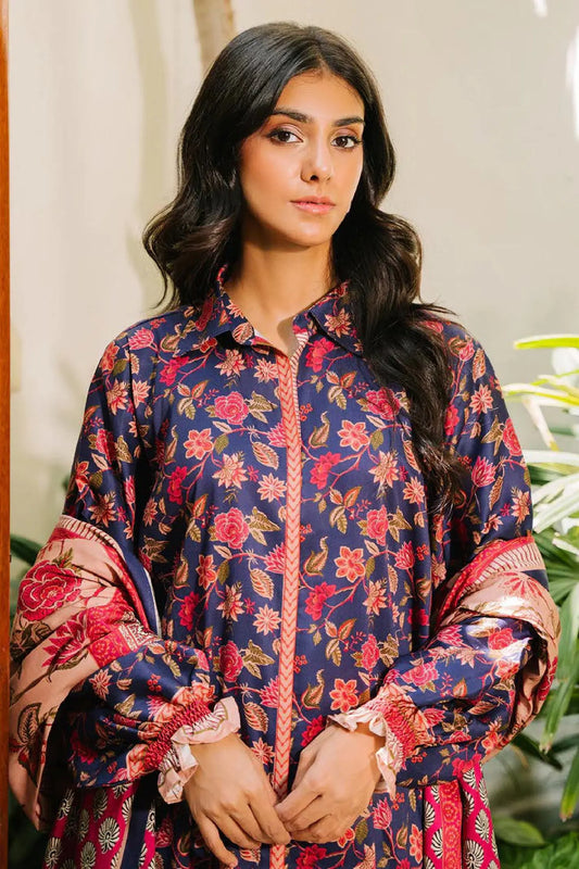 Navy Blue & Pink Floral Lawn 3-Piece Suit | Bold & Timeless | Khoobsurat Summer 2025 Khoobsurat