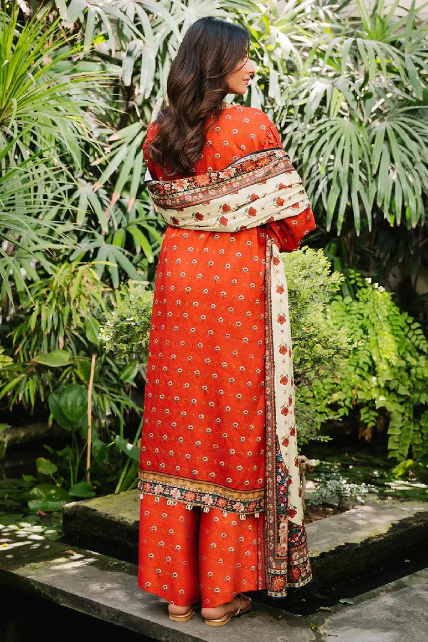Burnt Orange & Ivory Floral Lawn 3-Piece Suit | Festive Summer Charm | Khoobsurat 2025 Khoobsurat