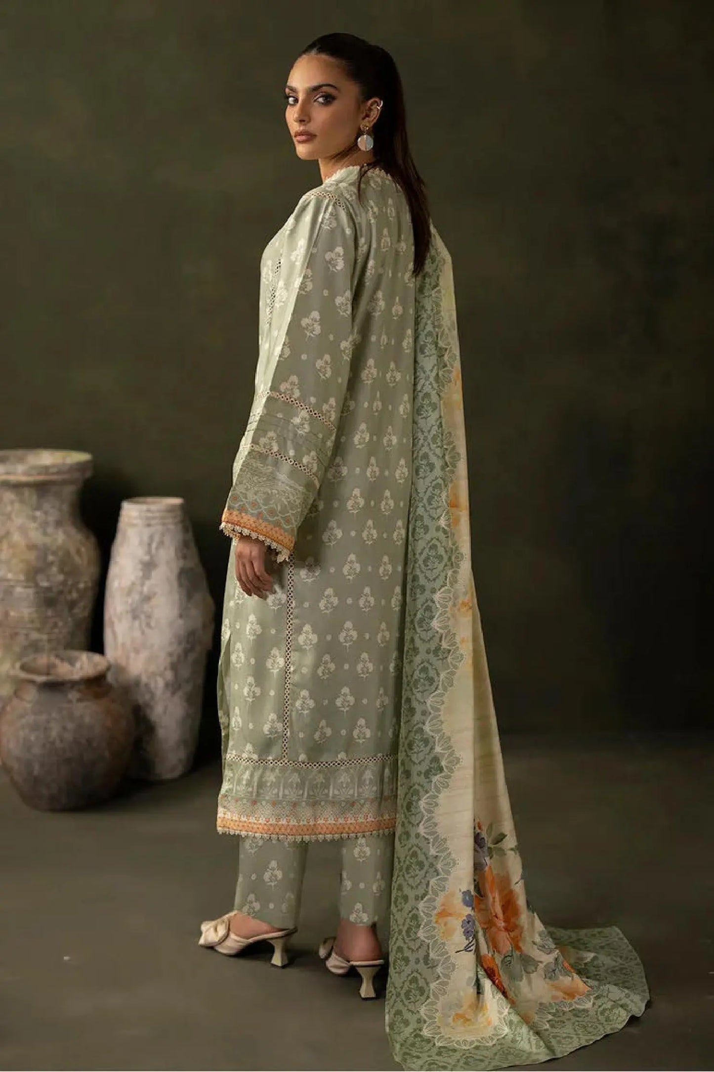 Soft Sage Green Printed Lawn 3-Piece Suit | Subtle Summer Elegance | Khoobsurat 2025 Collection Khoobsurat