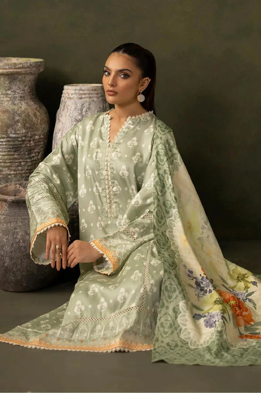 Soft Sage Green Printed Lawn 3-Piece Suit | Subtle Summer Elegance | Khoobsurat 2025 Collection Khoobsurat