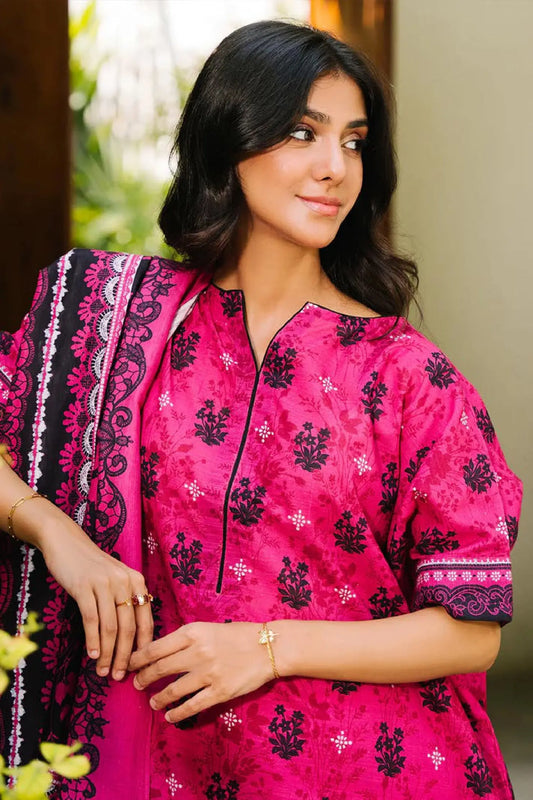 Fuchsia Pink & Black Floral Lawn 3-Piece Suit | Vibrant Summer Edit 2025 by Khoobsurat Khoobsurat